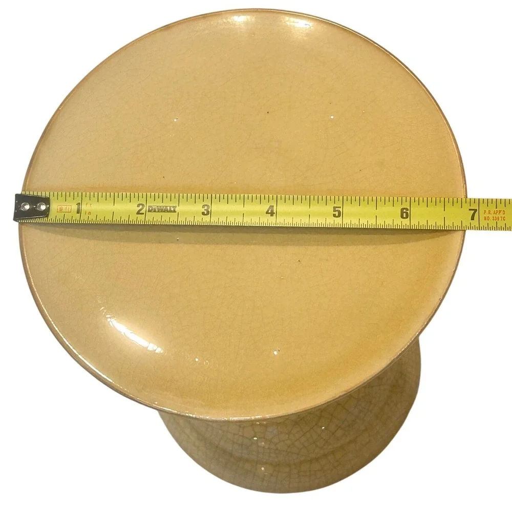 Yellow Ceramic Crackle Glaze Pillar Candle Holder Pedestal Stand 8.5in